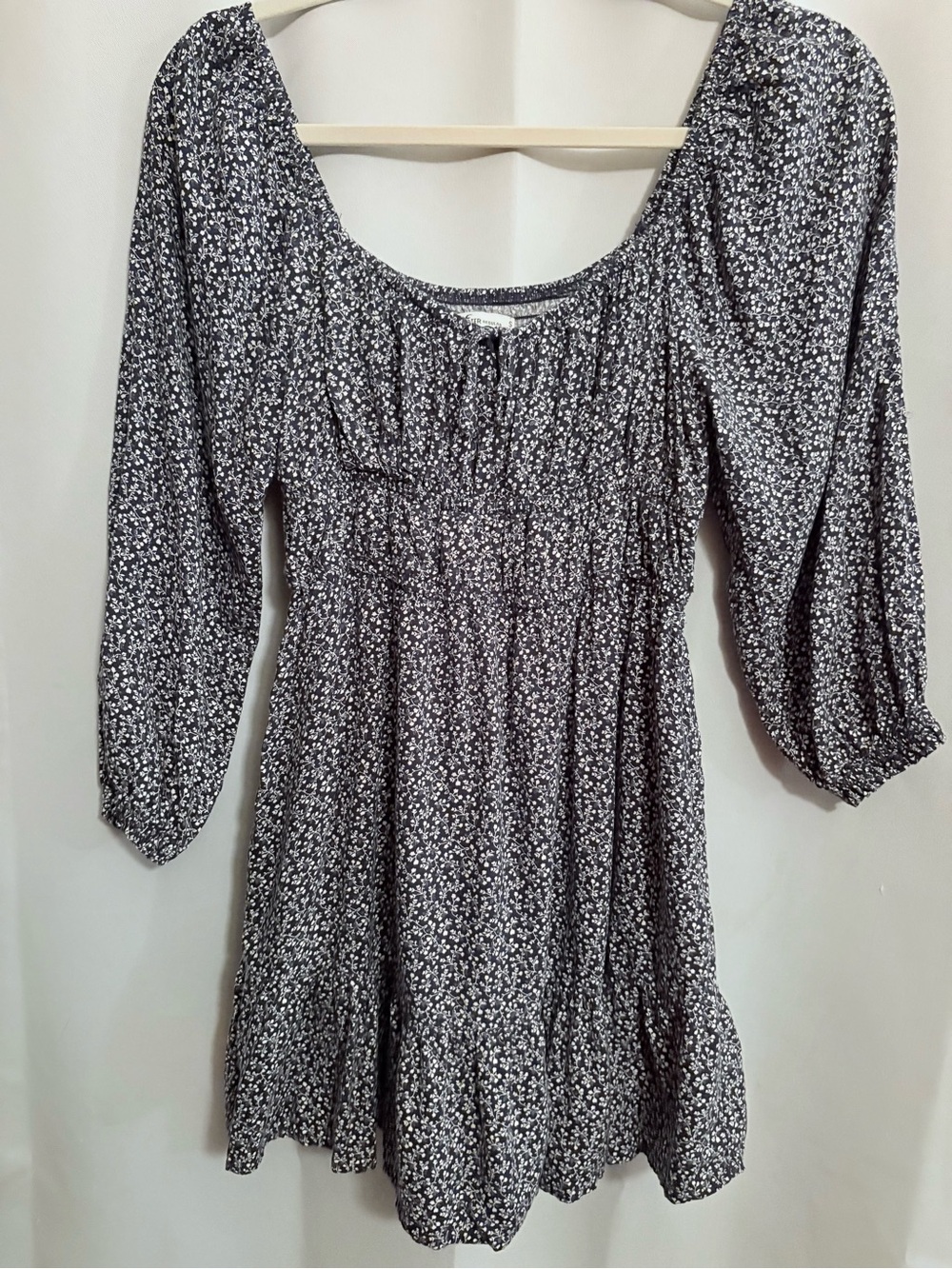 Hollister Navy Floral Smocked Waist Dress